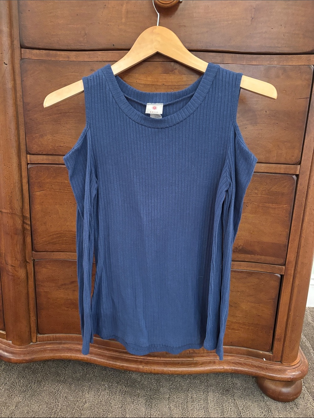 Cold Shoulder Ribbed Knit Top - Navy